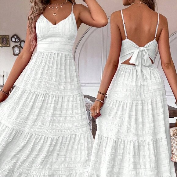 White Casual Women's Ruffle Hem Spaghetti Strap Dress - Picture 3 of 7